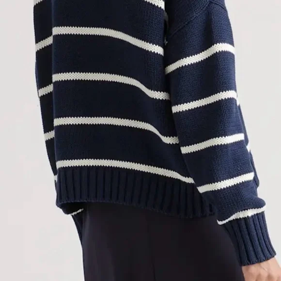 Classic Navy & White Striped Crewneck Sweater 100% Cotton Quince XS - Picture 2 of 6